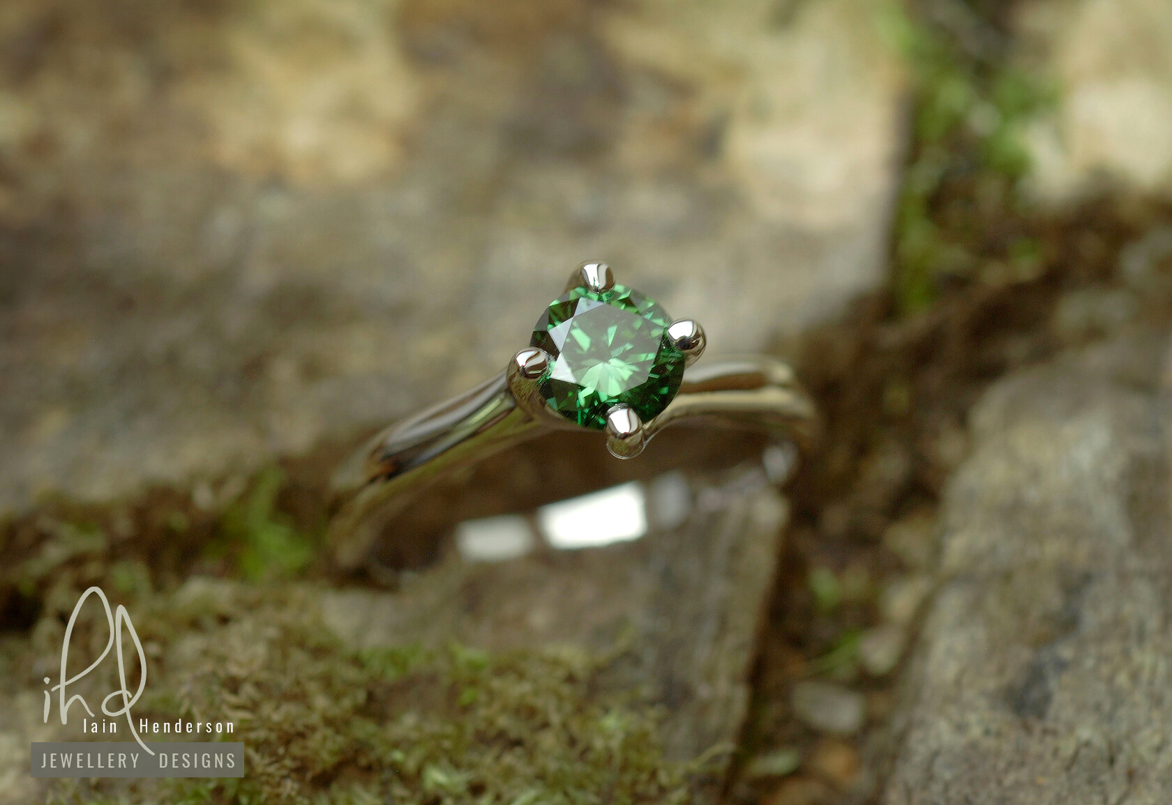 Beautiful green diamond solitaire engagement ring